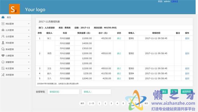 蓝色简约企业员工后台管理HTML网页模板[697KB]