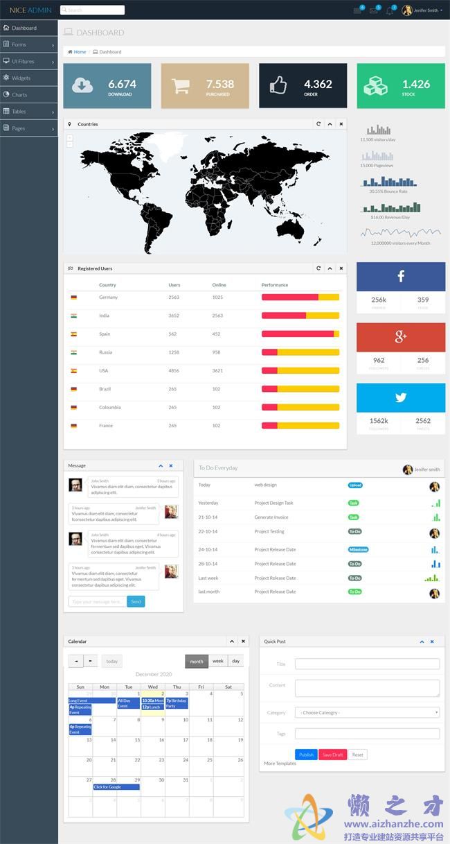 大气自适应企业管理系统后台HTML网页模板[3.50MB]