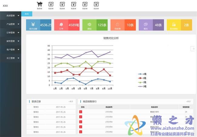 简约商品销售企业库房管理系统HTML网页模板[661KB]