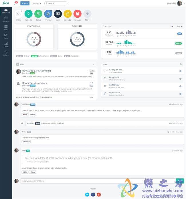 精美左边栏Web应用程序后台HTML网页模板[1.02MB]