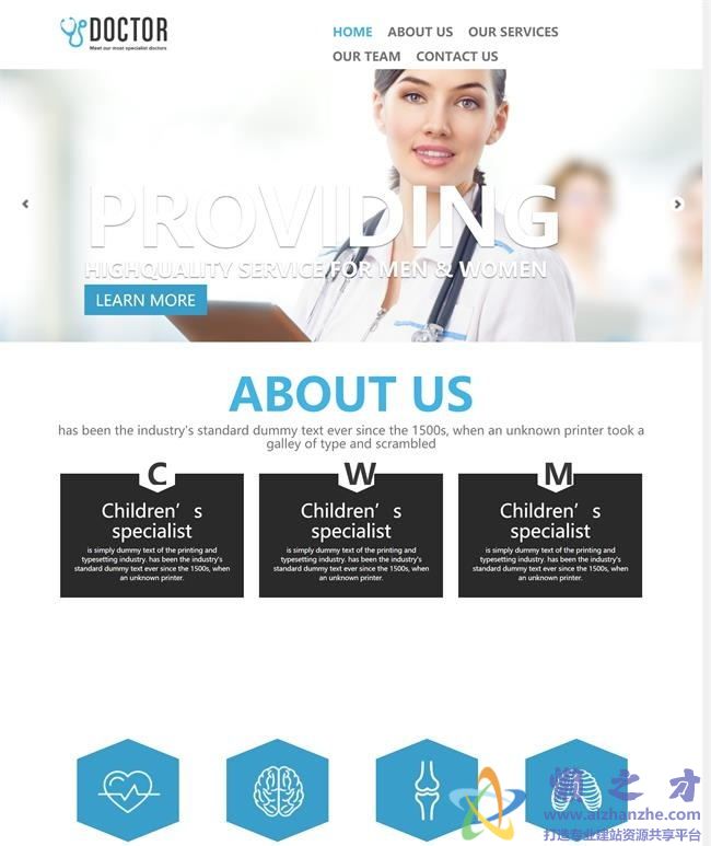 蓝色宽屏国外医疗机构单页面HTML5网页模板[2.17MB]