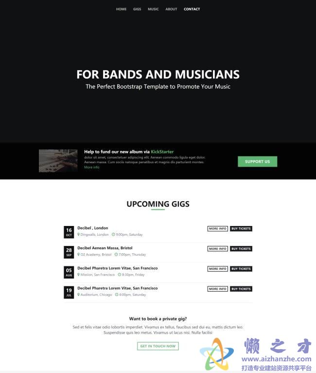 黑色酷炫乐队单页面网站HTML5网页模板[1.52MB]