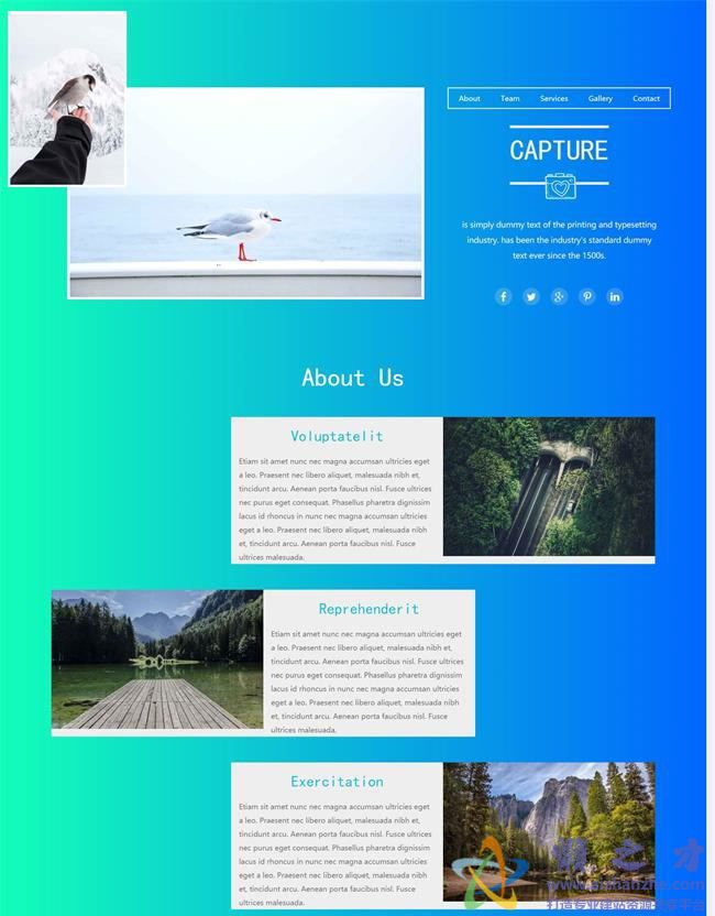 蓝色渐变背景相册旅游公司HTML5网页模板[2.07MB]