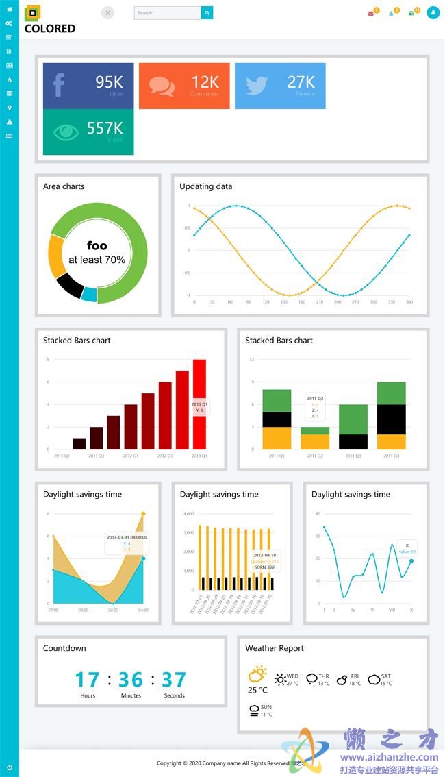 绿色大气统计图表后台管理HTML网页模板[1.17MB]