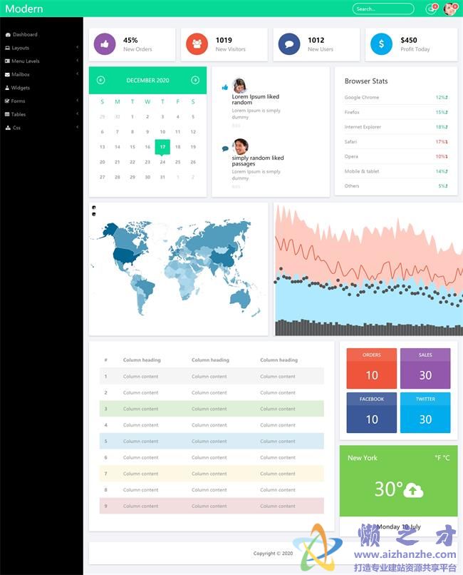 绿色大气左边栏后台管理系统HTML网页模板[1.02MB]