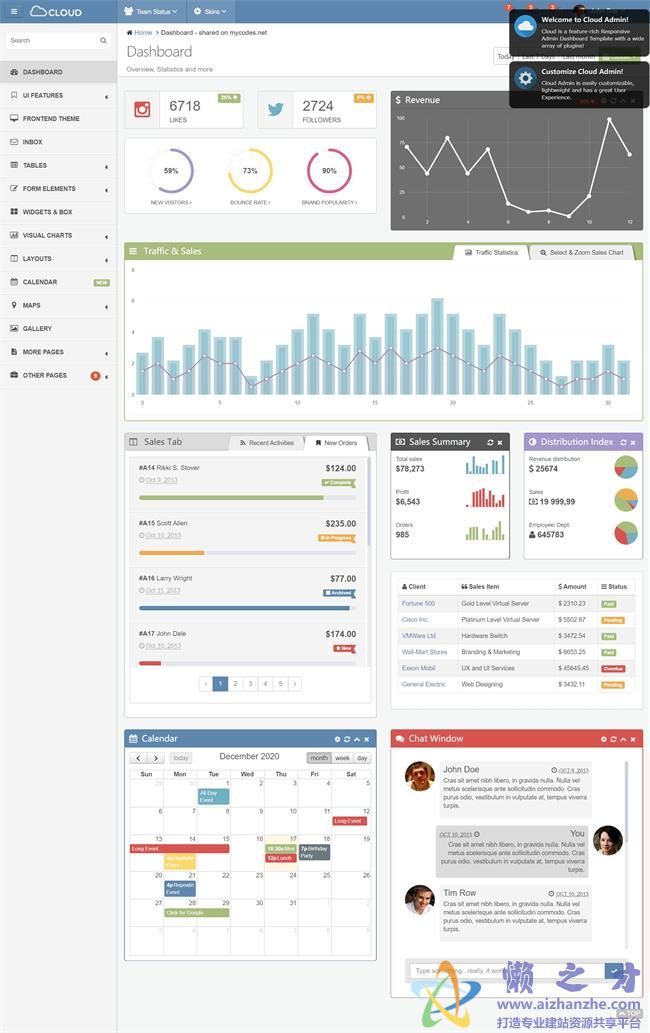 蓝色清爽响应式后台管理系统HTML网页模板[9.46MB]