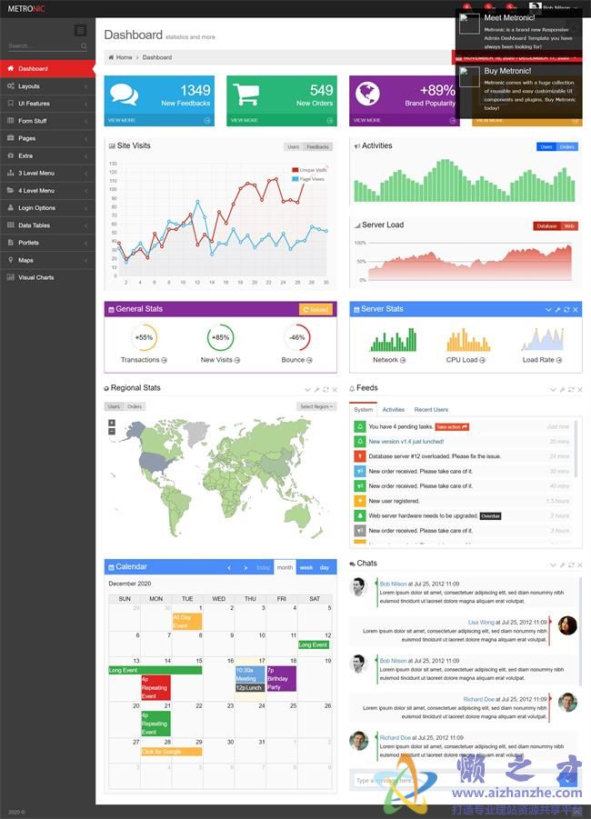 黑色精美可切换主题后台管理HTML网页模板[8.28MB]