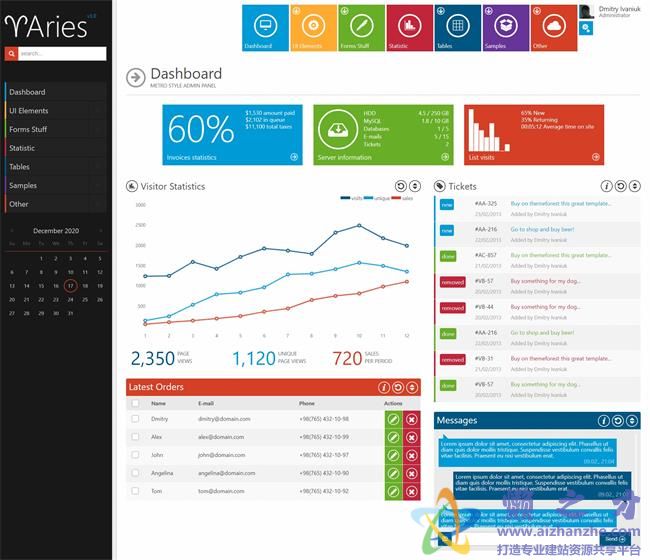 黑色左边栏精美统计后台管理HTML网页模板[2.66MB]