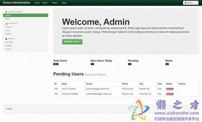 绿色主题干净简洁统计后台管理HTML网页模板[165KB]
