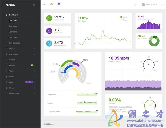 黑色服务器数据统计后台管理HTML网页模板[10.20MB]