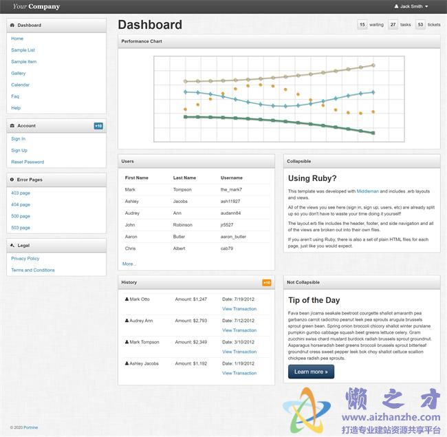 蓝色简洁Bootstrap后台管理HTML网页模板[3.59MB]