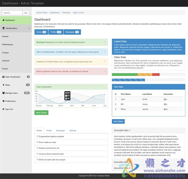 精品自适应图形表数据统计后台HTML网页模板[1.26MB]