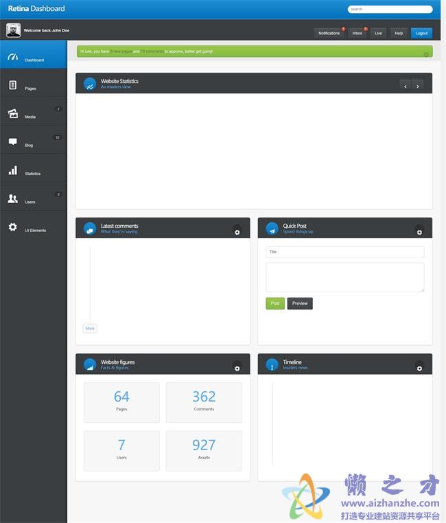 蓝色经典大气媒体库后台管理HTML网页模板[977KB]
