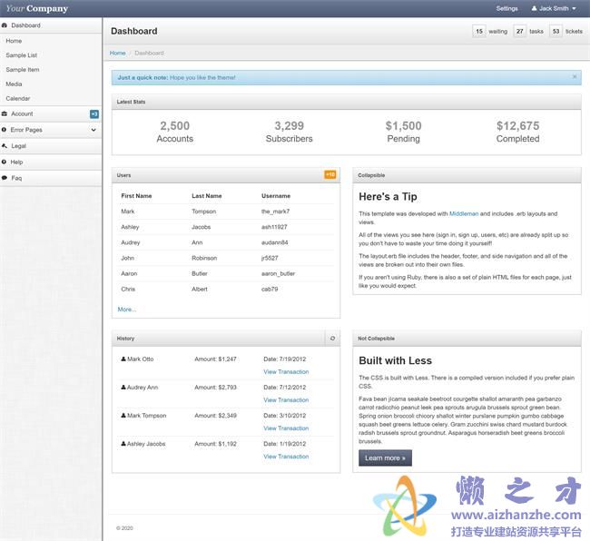蓝色页眉简单Bootstrap后台管理HTML网页模板[2.12MB]