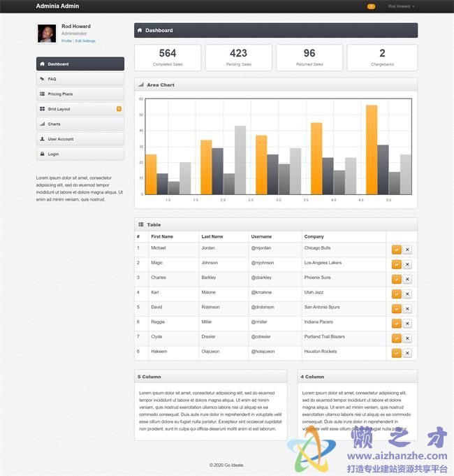 简洁数据统计表后台管理系统HTML网页模板[370KB]