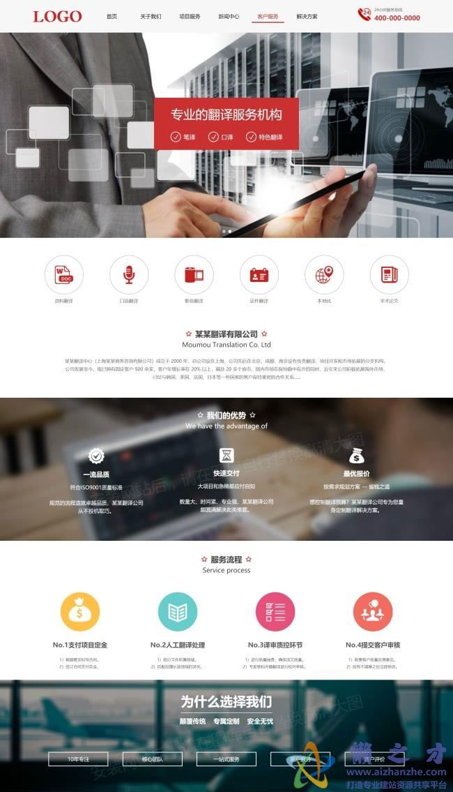 红色专业翻译一站式服务公司网HTML网页模板[2.33MB]