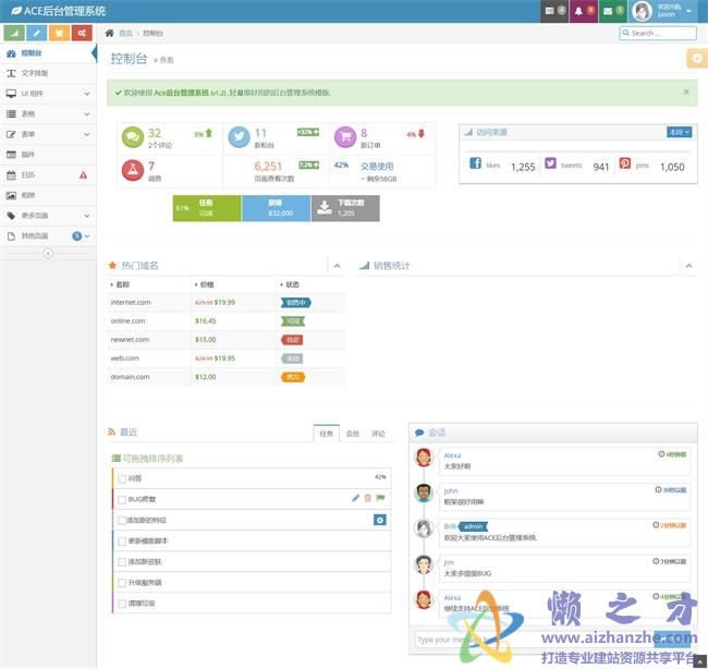 蓝色精美bootstrap后台管理HTML网页模板[1.24MB]