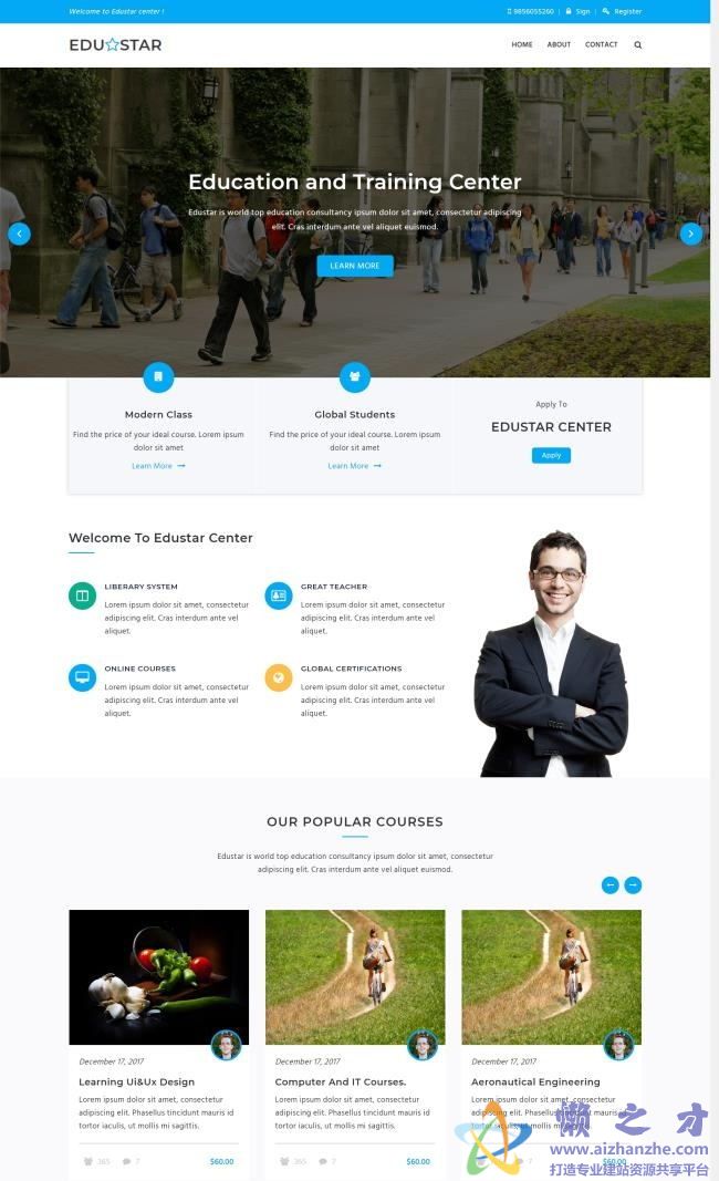 蓝色响应式课程辅导教育机构HTML网页模板[3.85MB]
