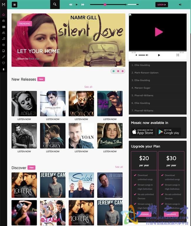 创意响应式音乐唱片在线播放网站HTML网页模板[2.45MB]