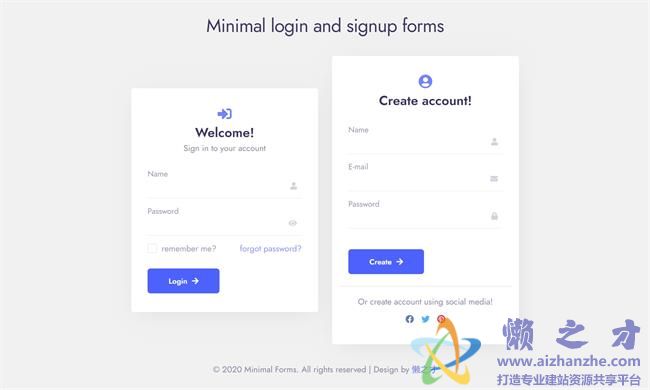 创建账户登录表单响应式HTML网页模板[608KB]