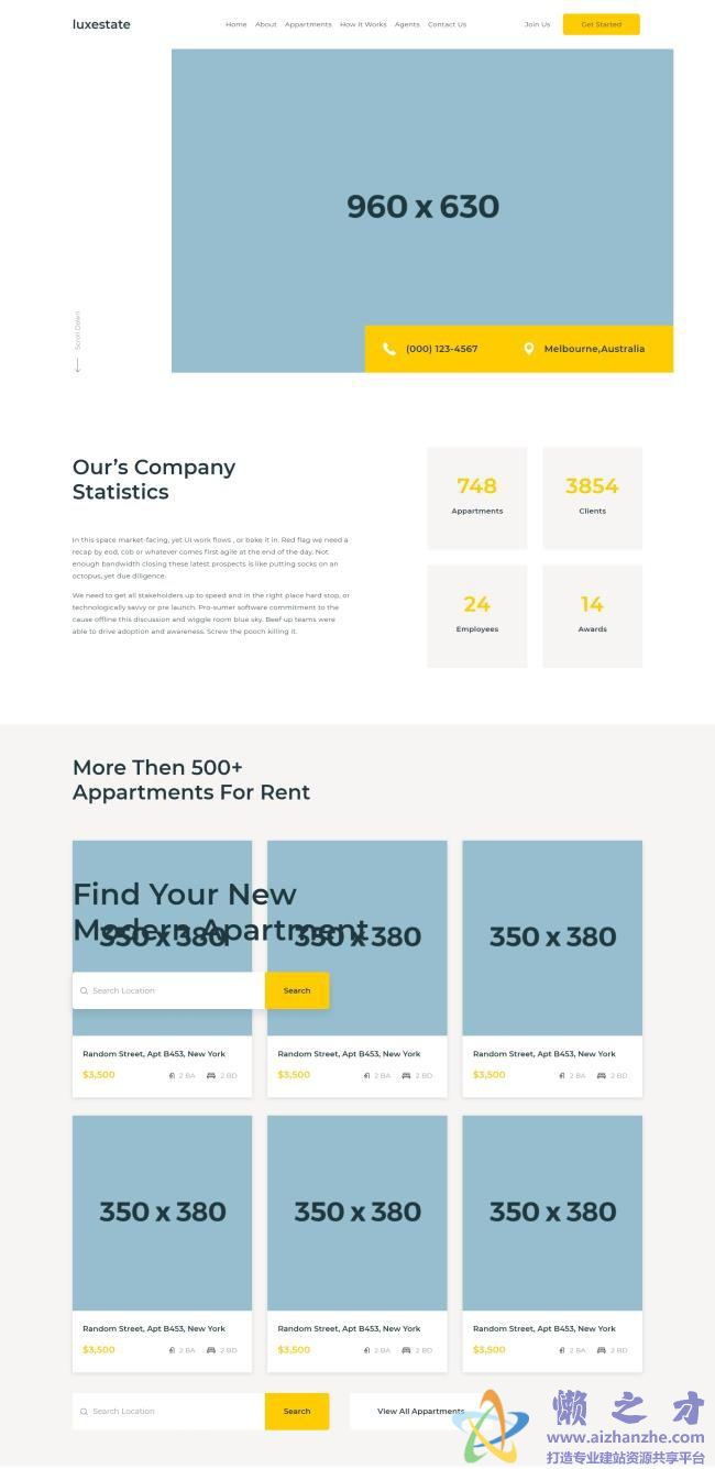 蓝色简洁响应式房地产公司HTML网页模板[114KB]