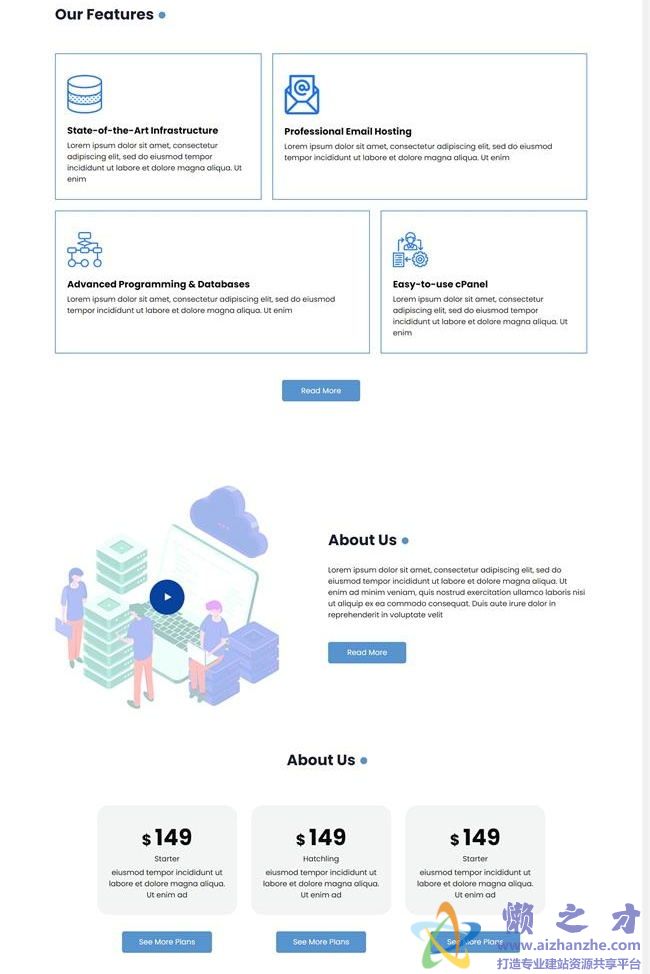 蓝色响应式云计算科技公司HTML网页模板[785KB]