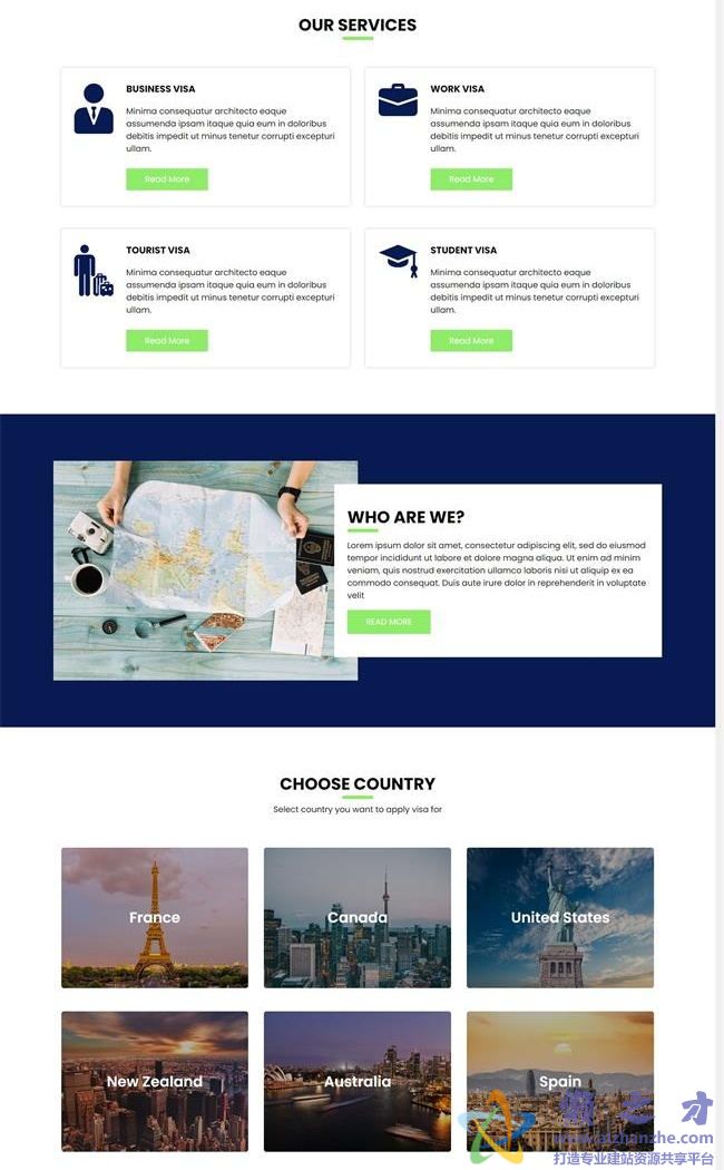 蓝色响应式境外签证代办公司HTML网页模板[1.73MB]