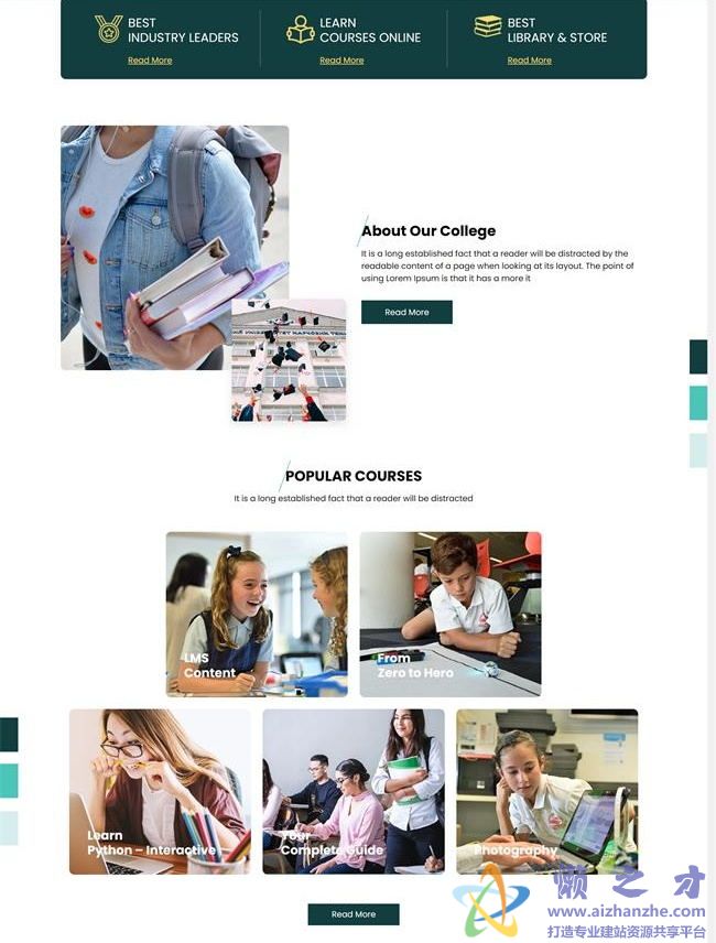 绿色响应式高等大学教育类HTML网页模板[704MB]