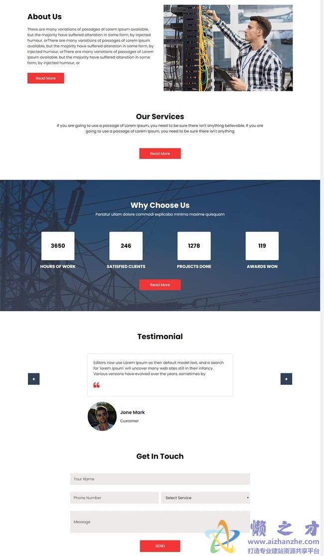 蓝色响应式电力通信公司HTML网页模板[1.43MB]