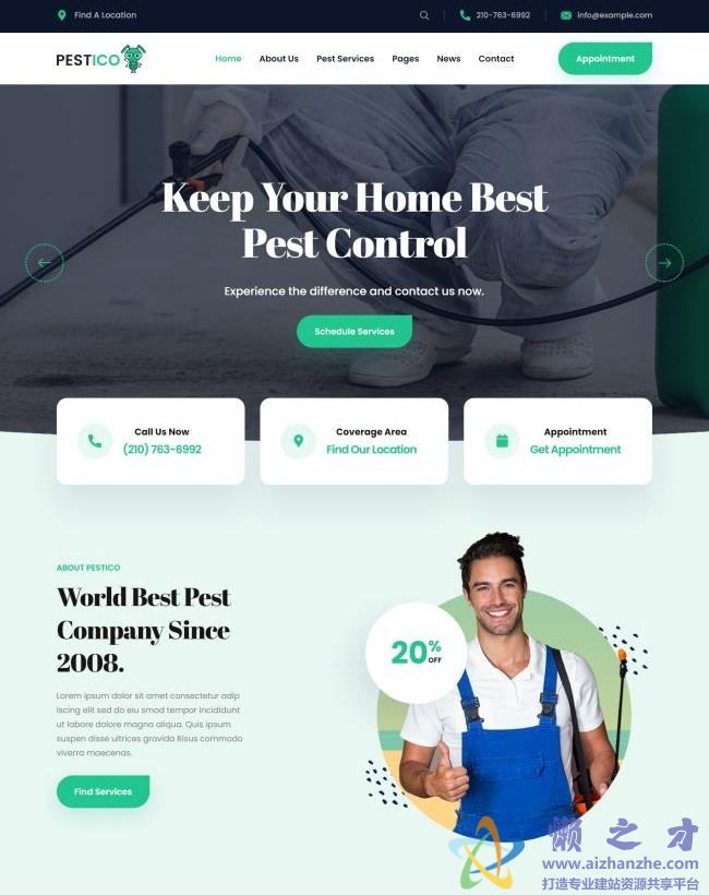 绿色自适应有害生物防治服务公司HTML网页模板[10.82MB]