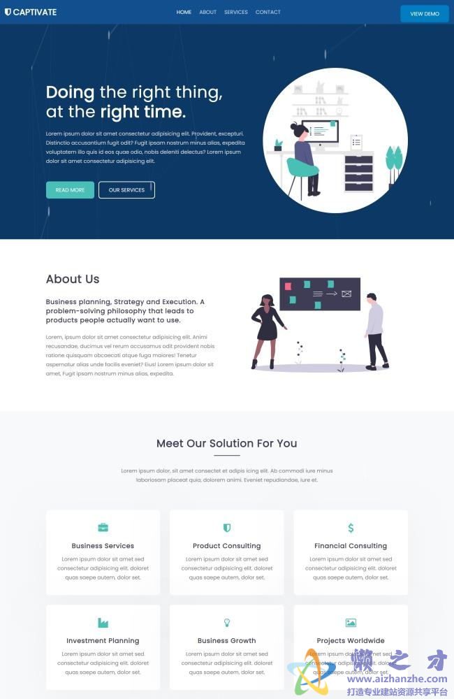 蓝色创意公司项目投资响应式HTML网页模板[1.99MB]