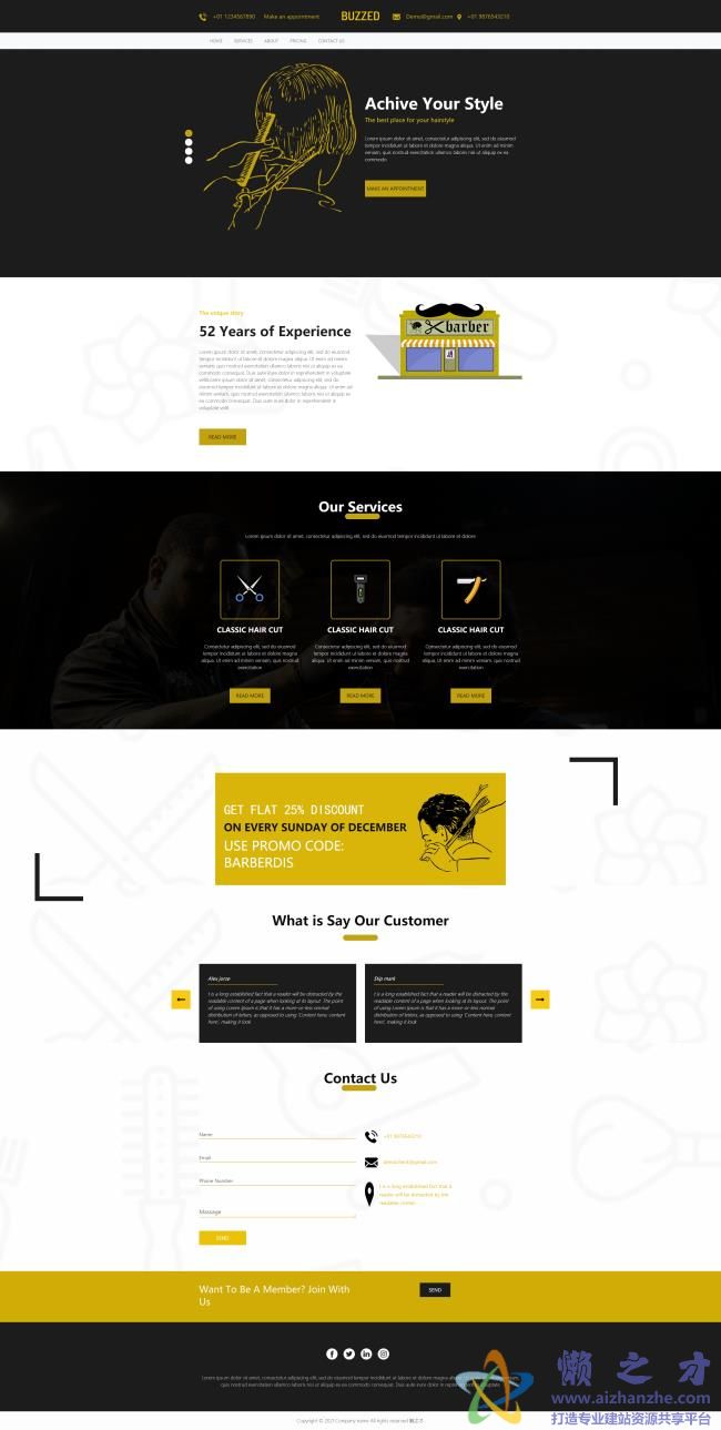 黑色大气发型设计公司HTML网页模板[4.30MB]