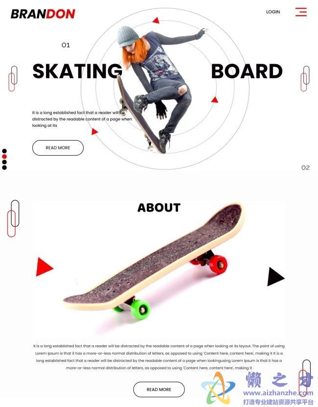 宽屏简洁滑板体育产品企业HTML网页模板[4.10MB]