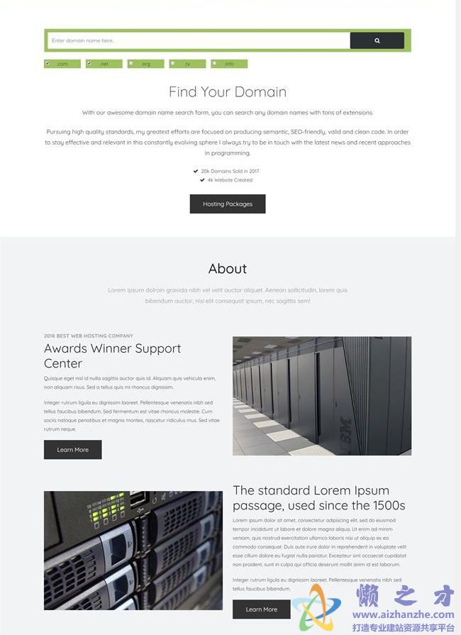 绿色响应式服务器共享托管公司HTML网页模板[7.89MB]