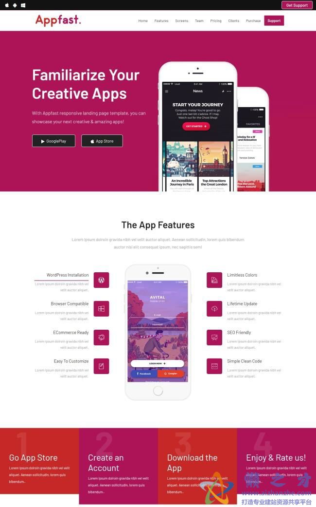 红色响应式APP应用着陆页单页HTML网页模板[15.26MB]