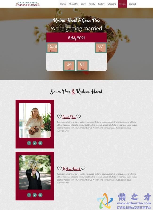 红色响应式浪漫婚礼举办倒计时单页HTML网页模板[3.64MB]