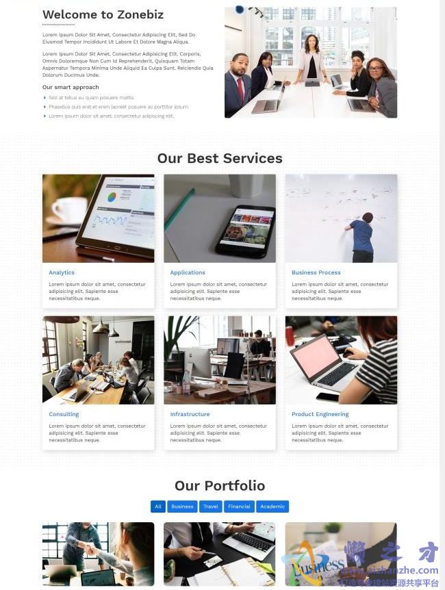 蓝色响应式业务咨询服务公司HTML网页模板[5.45MB]