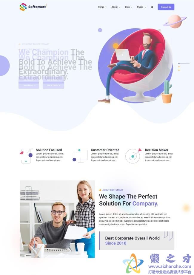 蓝色卡通风格响应式商务咨询服务官网静态HTML网页模板[4.70MB]