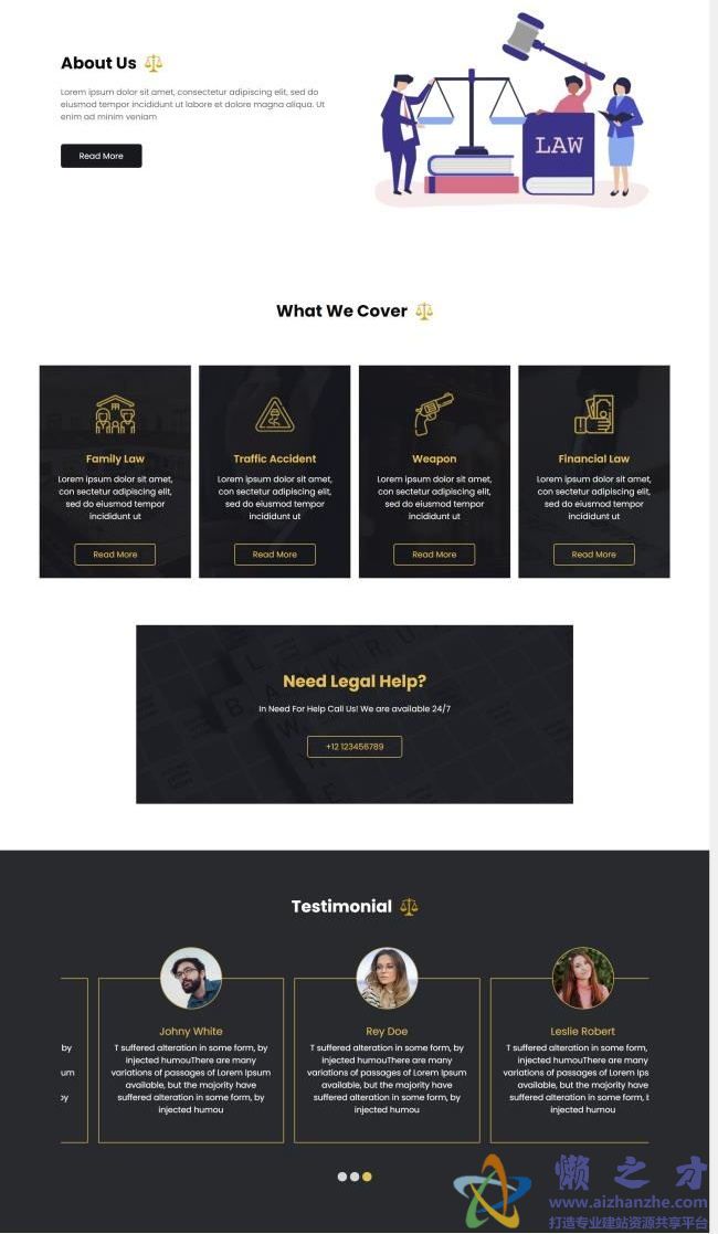 黑白风格响应式律师法律咨询HTML网页模板[581KB]