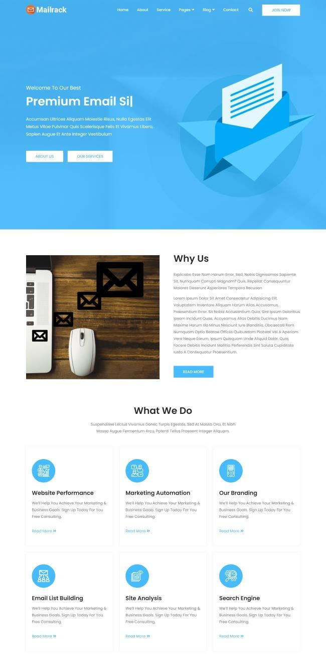 宽屏蓝色企业邮箱业务响应式HTML网页模板[10.06MB]