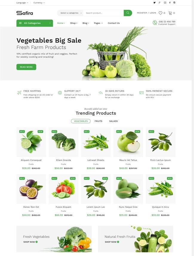 绿色清新蔬菜网上超市响应式HTML网页模板[4.50MB]