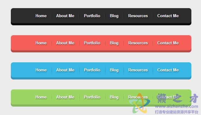 四款不同颜色的CSS3立体菜单导航条