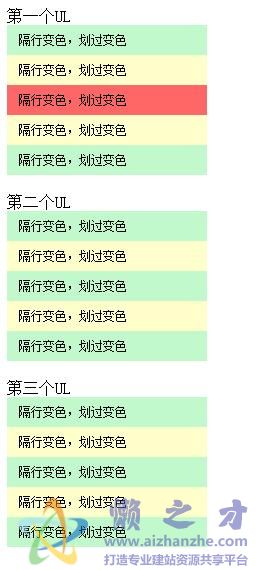 隔行变色、鼠标划过变色代码，类似后台表格