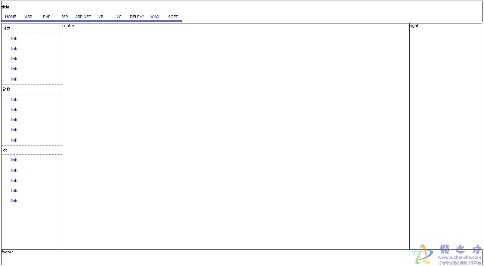 一个用纯CSS三列布局的网页