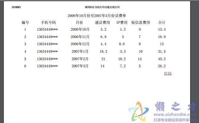 IE调用JS的window.print()方法打印网页内容