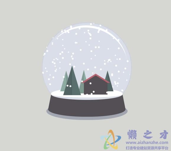 html5 canvas绘制的水晶球中雪花飘落动画特效