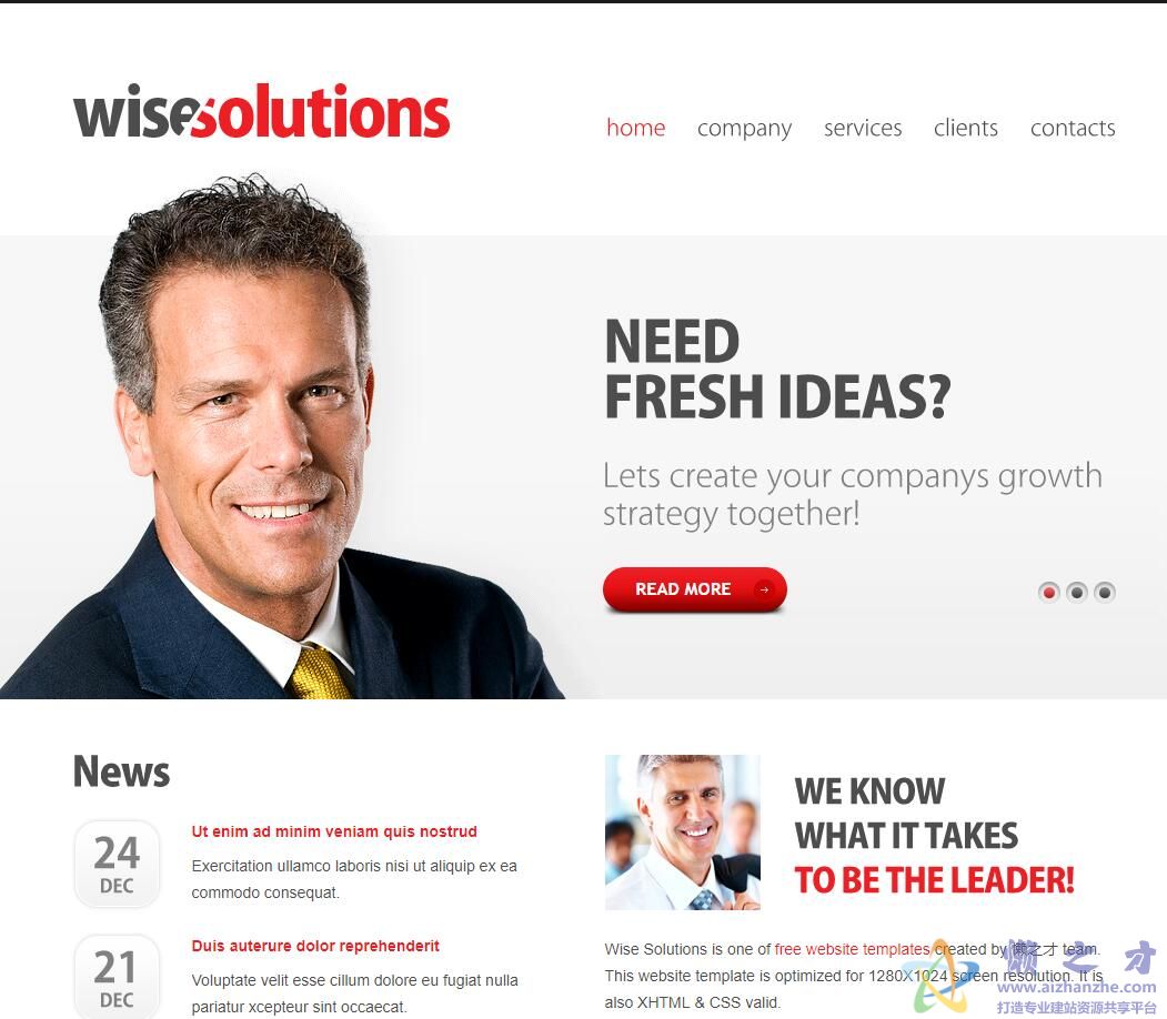 国外大气白背景红导航网页模板