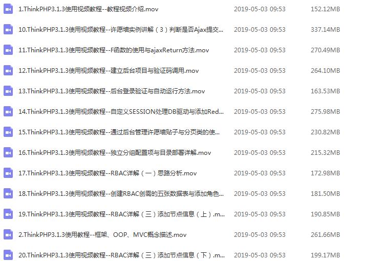 ThinkPHP3.1.3视频教程[mov][9.87GB]